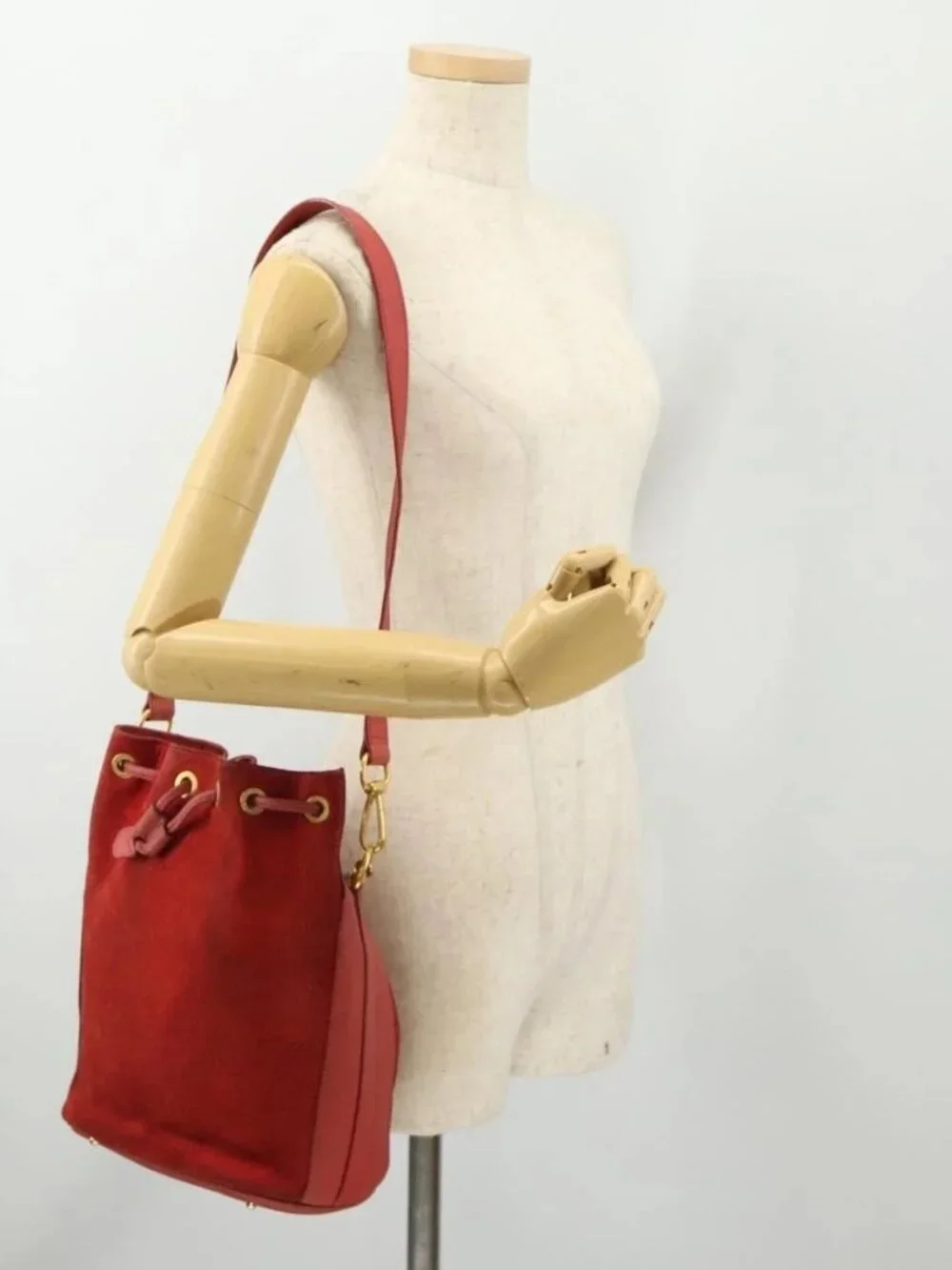 GUCCI Bamboo Shoulder Bag Suede 2way Red Gold 001 2865 1657 Auth INZ038